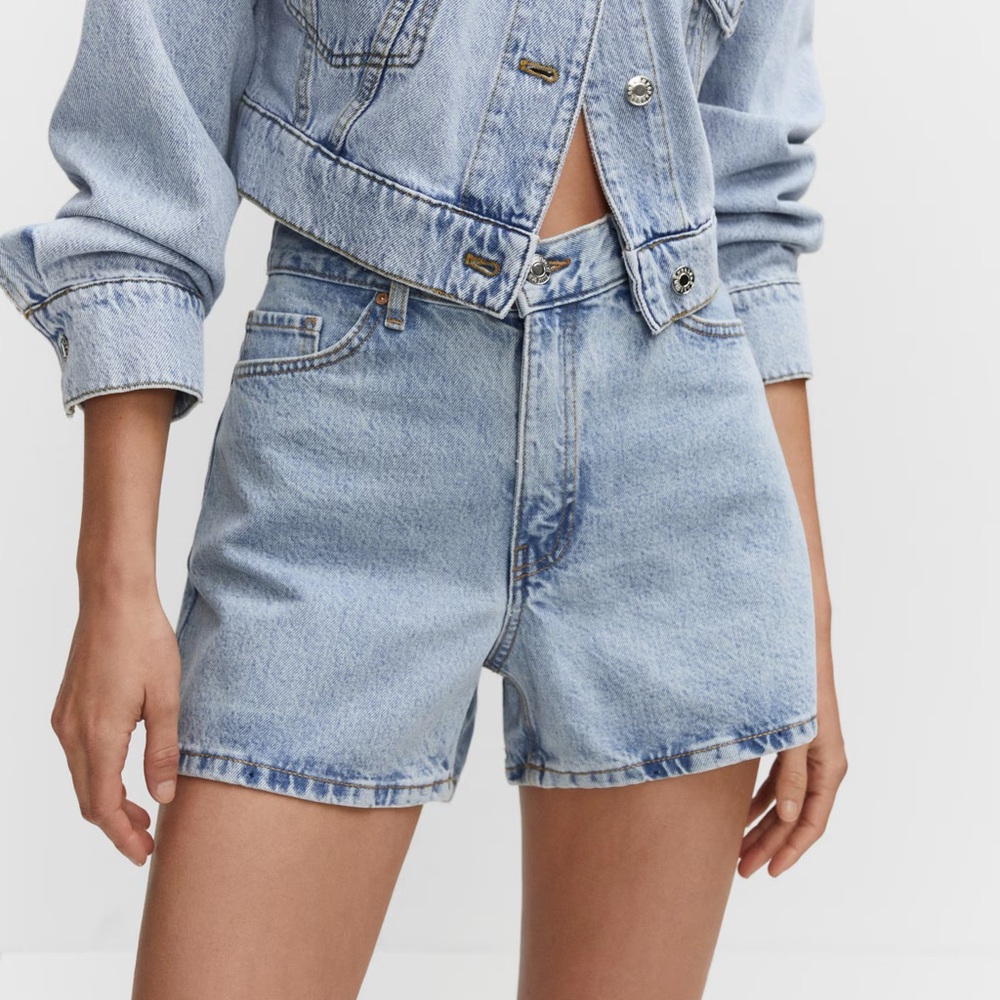 Mango Light Blue Denim high waist Shorts